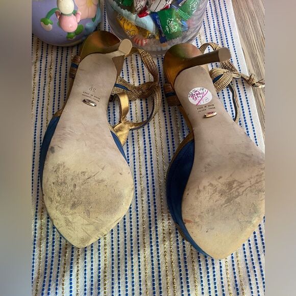 SERGIO ROSSI Bronze and Blue Metallic Platform Sandal Heels Size 39 - Picture 4 of 14